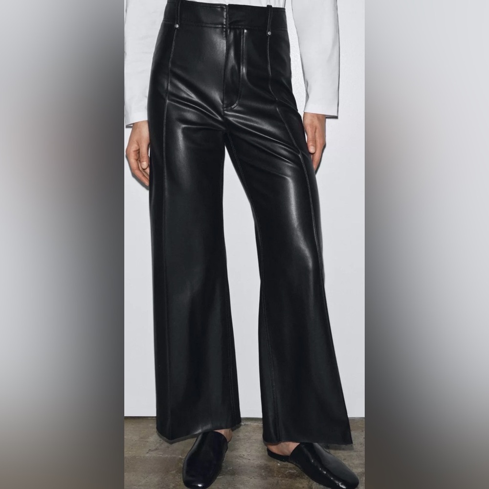 Faux leather wide leg ankle pant